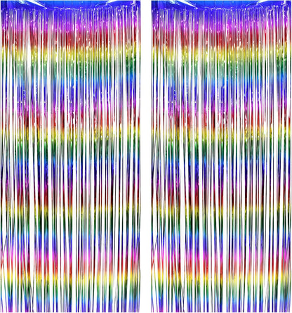 BRAVESHINE Fringe Backdrop Tinsel Foil Curtains - 2 Pack Colorful Metallic Streamers Backdrops for Doorway Decor/80's/90's/Dance/Graduates/Rainbows-Theme/Candylands/Kids Birthdays Party Decorations