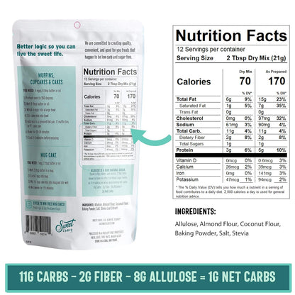 Sweet Logic Keto Baking Mix - Yellow Cake - Gluten-Free - Dairy Free - Diabetic-Friendly - High Protein - Allulose - Stevia - Low Sugar - Low Carb - Quick 20-Minute Prep (1-2G Net Carbs Per Serving)