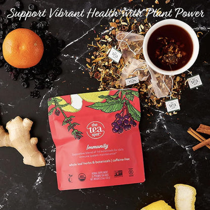 The Tea Spot Organic Immunity Tea with Natural Vitamin C for Immune Support|Blend of Adaptogens, Elderberry, Orange Peel, Ginger, Basil, Lemon Peel & Valerian Root | Caffeine-Free 15 Tea Bags