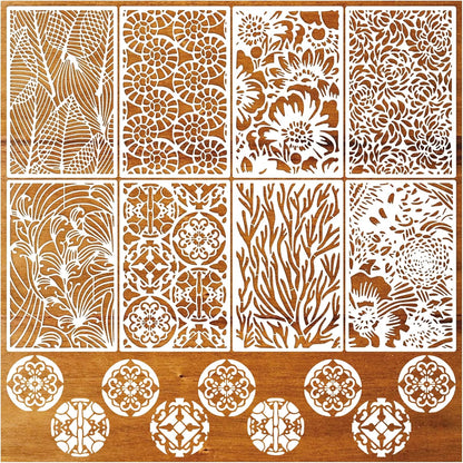 8 Pieces Stencils for Painting Reusable Corals Flowers Leaves Stencils Template Spray Paint Crafts Stencil for DIY Wood Wall Canvas Floor Furniture Crafts
