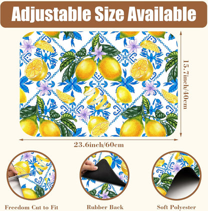 Lemon Fruit and Purple Flower Coffee Mat Absorbent Dish Drying Mat for Kitchen Counter Hide Stain Rubber Backed Coffee Bar Accessories Fit Under Espresso Machine Dish Drainer, 15.7 x 23.6 Inch