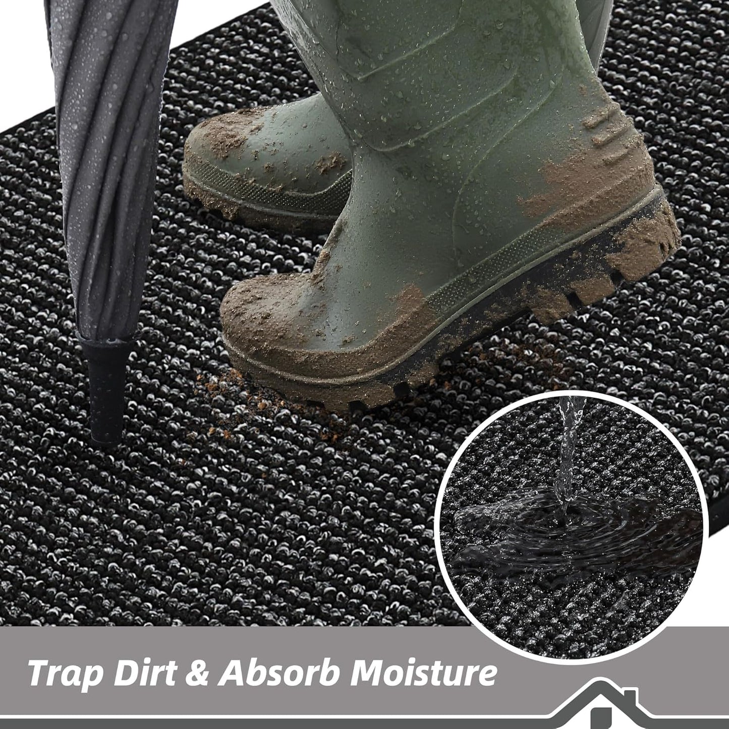 BEQHAUSE Dirt Trapper Door Mat 36" x 60", Non-Slip Washable Doormats Entrance Mat, Dirt Resistant and Absorbent Welcome Mat, Low Profile Floor Mats for Front Back Door and Entryway, Black