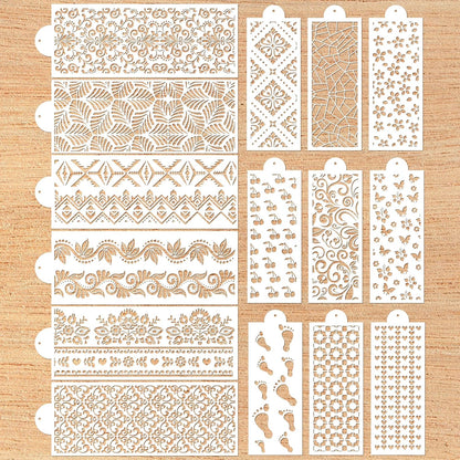 Cake Buttercream Decorating Stencils - 15 Pcs Reusable Cake Stencils Floral Boarder, Cookies Royal Icing Stencils Biscuits Decorating Template Cake Baking Stencils