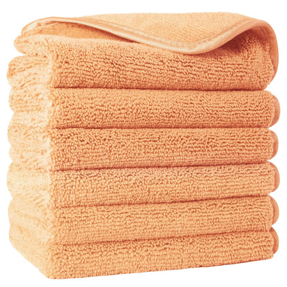 POLYTE Premium Lint Free Microfiber Washcloth Face Towel, 13 x 13 in, Set of 6 (Orange)