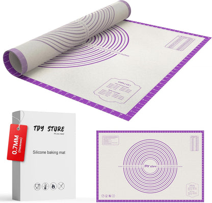 26 * 16 inches Purple, Non-Slip Silicone Baking Sheets - Baking Mat with 0.7mm Thickness - Non-Stick Pastry & Cookie Mat for Kitchen Counter for Rolling Out Dough with Measurements.