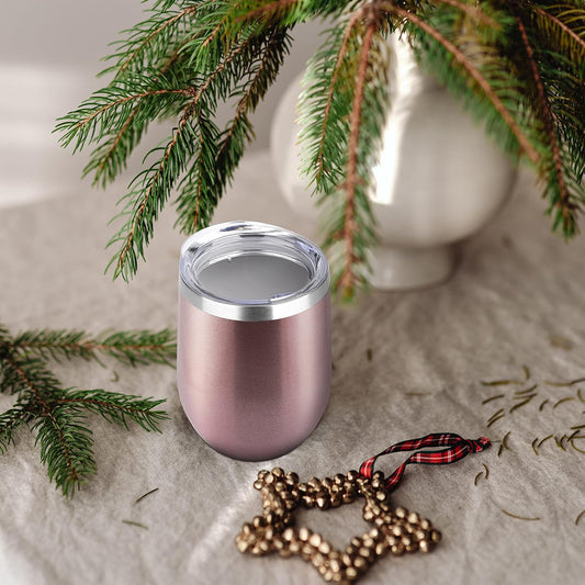 DOMICARE Stainless Steel Wine Tumbler Bulk with Lid, 12oz Travel Coffee Cups, Personalized Rose Gold Insulated Tumblers Set, Pack of 1