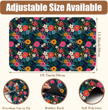 Dish Drying Mat Colorful Flowers and Leaves Coffee Bar Mat for Countertop Absorbent Hide Stain Rubber Backed Dish Drainer Rack Pad Espresso Machine Table Accessories Dining Room Decor 11.8 x 19.7 Inch