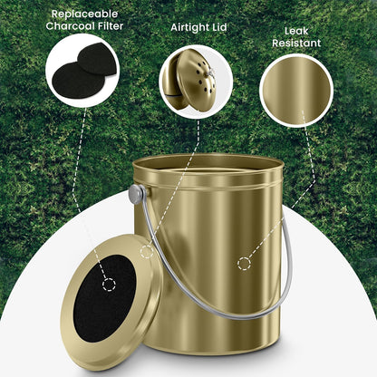 Utopia Kitchen Compost Bin for Kitchen Countertop - 1.3 Gallon Compost Bucket for Kitchen with Lid - Includes 1 Spare Charcoal Filter (Gold)