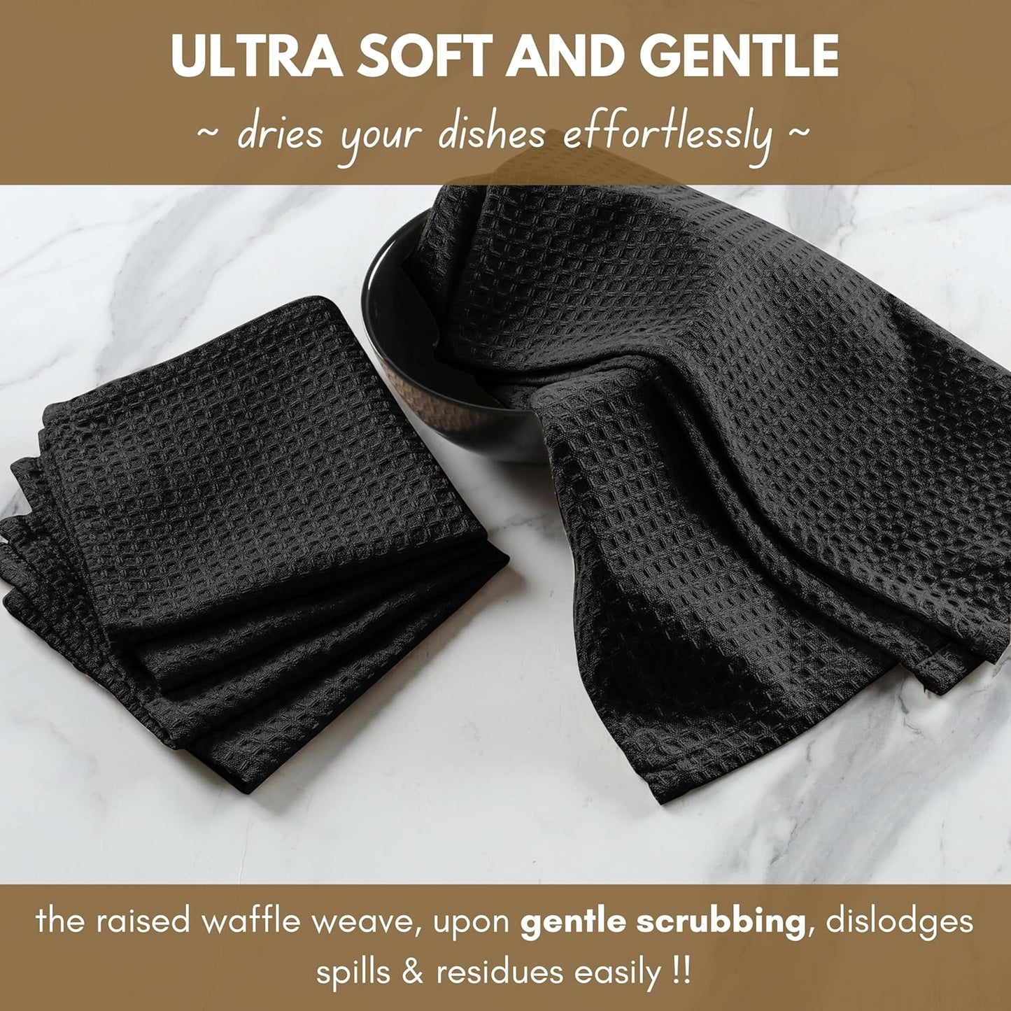 Native Fab Cotton Kitchen Towel & Dishcloths Set - 8 Pieces, Ultra Absorbent, Washable, Quick Drying, Durable Towels for Cooking, Cleaning, Baking - Ideal for Home, Restaurants, Cafes - Black