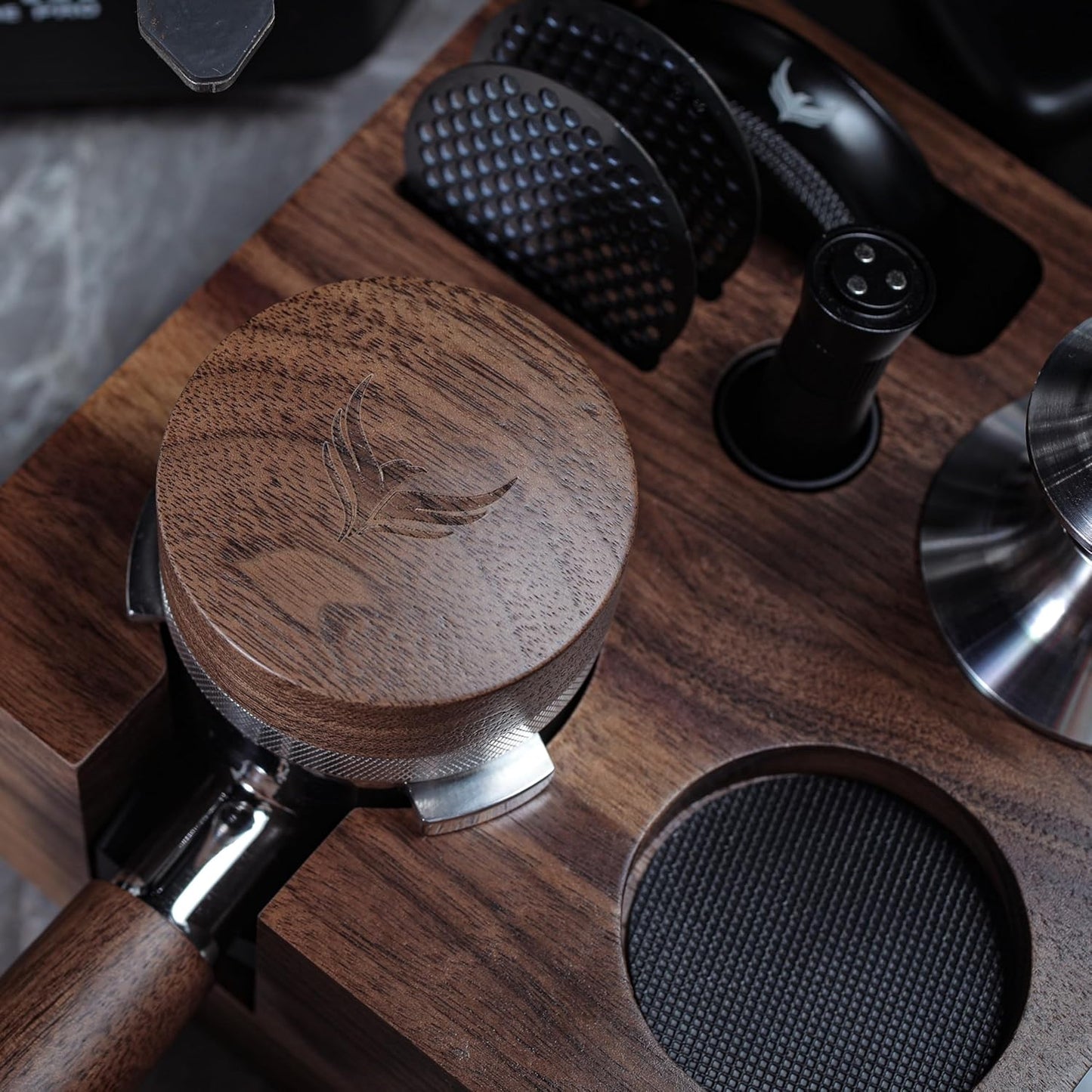 51.5mm Espresso Distributor for La Pavoni Post Millenium Models Wooden Coffee Distribution Tool Adjustable Depth Stainless Steel Espresso Leveler