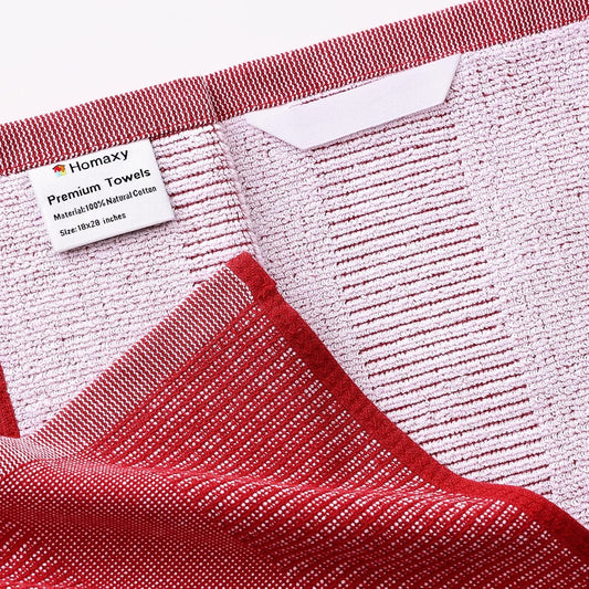 Homaxy Premium Kitchen Towels(18”x 28”, 6 Pack), Large Cotton Kitchen Hand Towels, Flat and Terry Dish Towels, 380 GSM Highly Absorbent Tea Towel Set with Hanging Loop, Red