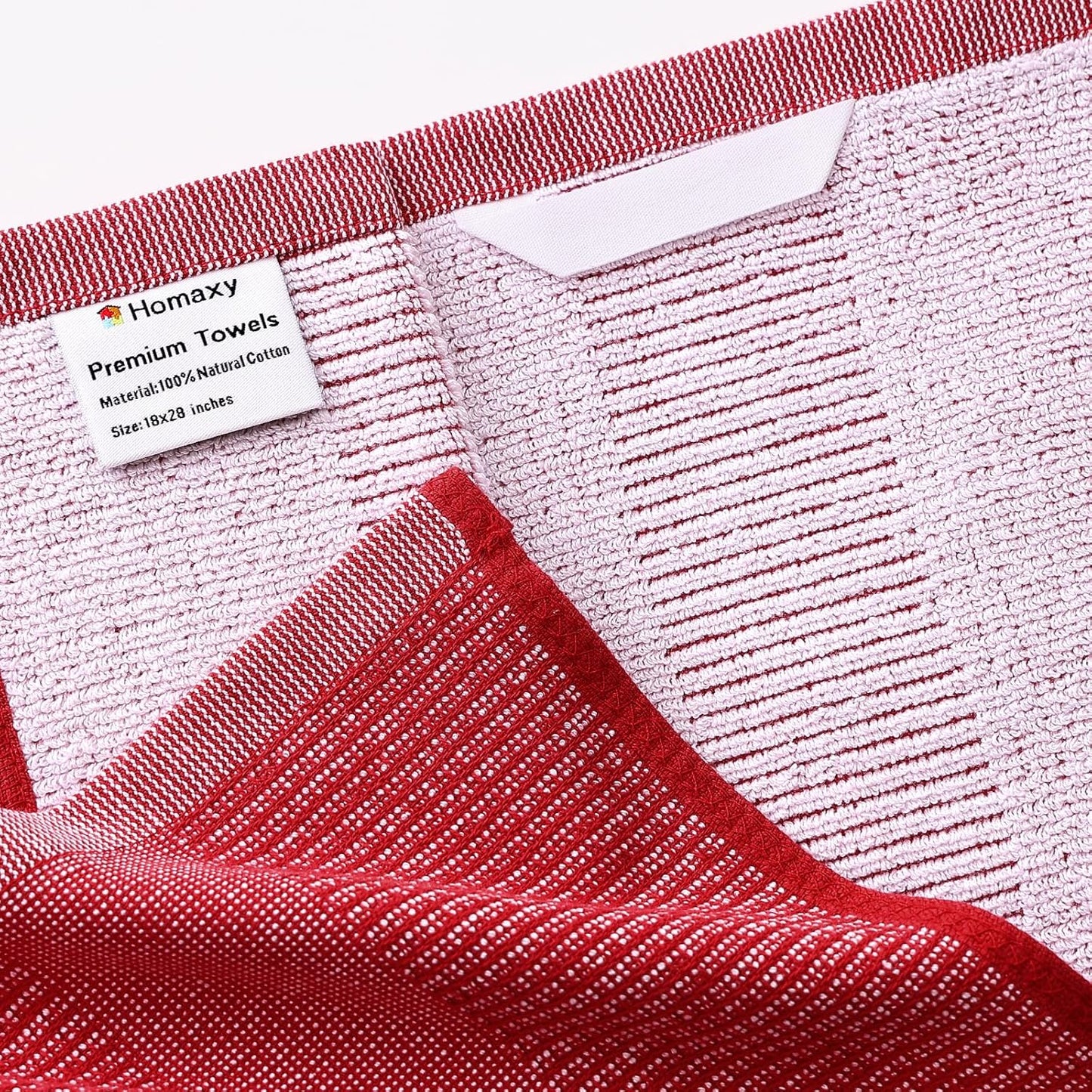 Homaxy Premium Kitchen Towels(18”x 28”, 8 Pack), Large Cotton Kitchen Hand Towels, Flat and Terry Dish Towels, 380 GSM Highly Absorbent Tea Towel Set with Hanging Loop, Red