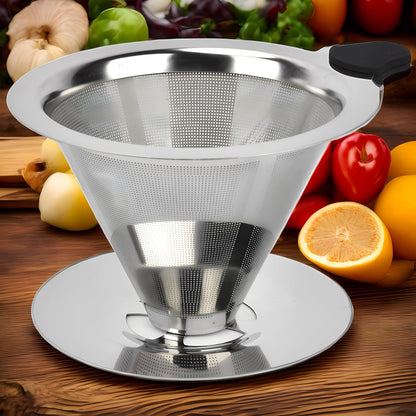 Pour Over Coffee Dripper Stainless Steel Reusable Cone Coffee Filters #2