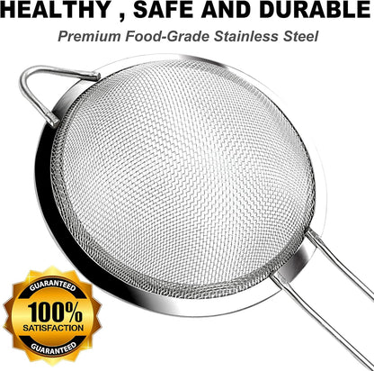 Anaeat Fine Mesh Strainers - Premium Stainless Steel Colander Sieve Sifters, with Durable Mesh and Sturdy Handle, Excellent for Sifting Dry ingredients, Flour, Pastas, Rice, Tea (2.8"）