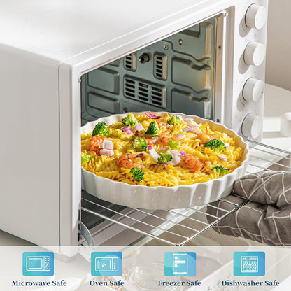 LOVECASA Porcelain Pie Pan Quiche Baking Dish,10 Inch Non-Stick Round Pie Dish Quiche Pan,Tart Pan with Ruffled Edge,Pie Plate for Apple, Quiche, Pot Pies, Tart,Set of 2, White