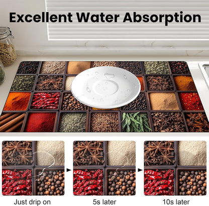 17"x 32" Coffee Bar Mat, Spices Absorbent Dish Drying Mat Cuttable Hide Stain Draining Table Pad for Kitchen Counter, Coffee Bar Accessories