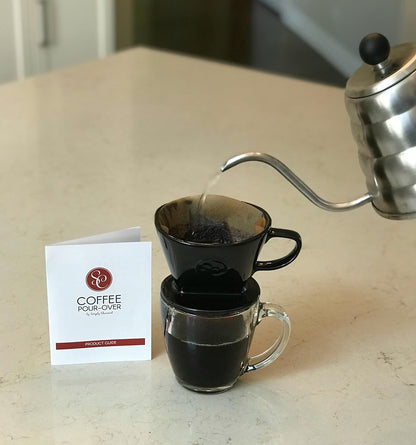 Simply Charmed Coffee Pour Over Single Cup Ceramic Brewer Coffee Maker with Melitta Filters (Black) 8-16 oz Depending on How Much Water/Grounds You Use