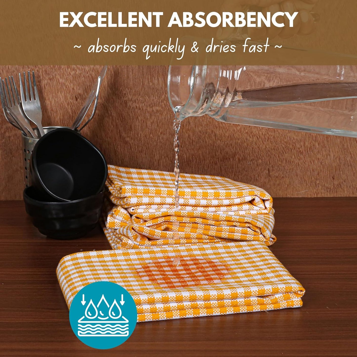 Native Fab 12 Pack Mini Check Yellow Kitchen Towels 16"x26" - Gingham Plaid Cotton Dish Towels - Absorbent Dishcloth Set, Soft Reusable Towel with Hanging Loop - Yellow White