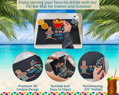 Aloha Tiki Bar Mat Gettin Freaky at The Tiki 18x12 in Hawaiian Decorations | Luau Party Decorations & Hawaiian Party Decorations Bar Mats for Countertop, Hawaii Palm Tree, Flying Parrot Tiki Bar Decor