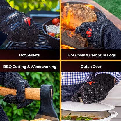 GRILL HEAT AID BBQ Grill Gloves Heat Proof for Grilling – Fireproof 1472°F Heat-Resistant Grill Mitts for Outdoor Barbecue and Smoker, Campfire, Fire Pit, Oven Glove with Fingers for Baking Pizza
