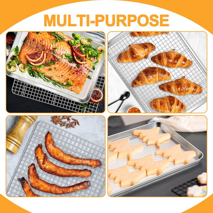 E-far Baking Sheet with Wire Rack Set, 17.6” x 13” Stainless Steel Cookie Sheet Baking Pan for Oven, Rimmed Large Metal Tray with Cooling Rack for Cooking Roasting, Non-Toxic & Dishwasher Safe