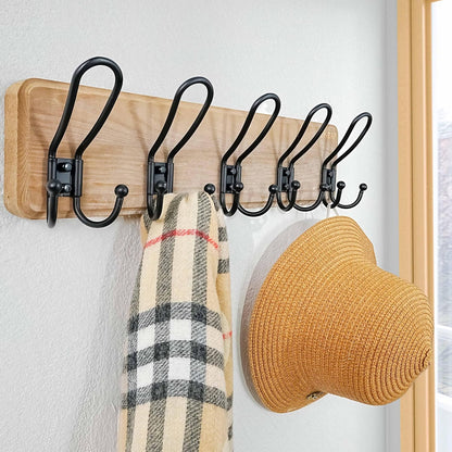 Dseap Coat Rack Wall Mounted - Heavy Duty Farmhouse Rustic Wall Coat Hanger with 5 Wire Hooks for Clothes Hat Jacket Towel, RusticWire, J1-5A, Weathered Brown & Black, Pack of 2