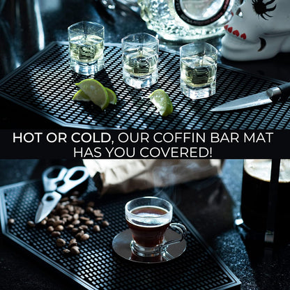 Nomnu Coffin Coffee Bar Mat For Countertop - Goth Kitchen Halloween Decor - Gothic Coffee Bar Accessories 17x11" Inch Non Slip Spill Bar Mat - Spooky Gifts