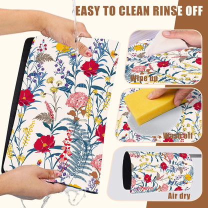 Dish Drying Mat Spring Flowers Coffee Bar Mat for Countertop Botanical Coffee Mat Absorbent Rubber Backed Hide Stain Dish Drainer Rack Mat Coffee Maker Coffee Pot Dining Room Decor 15.7 x 23.6 Inch