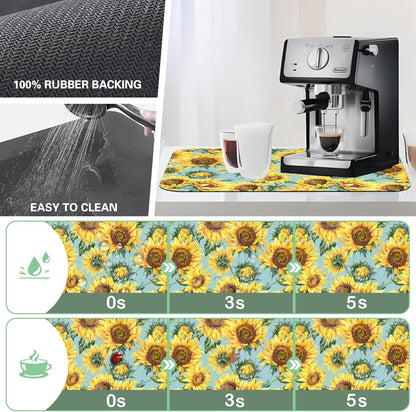 Dish Drying Mat Watercolor Rustic Sunflower Dish Drying Pad,12"X19" Bsorbent Coffee Mat for Sink Dishes or Under Rack Kitchen Counter Accessories Absorbent Hide Stain Rubber Backed Drying Mat