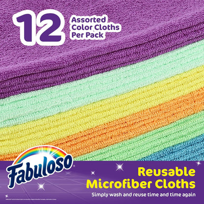 Fabuloso Microfiber Cleaning Cloths, Rainbow - Lint-Free, Scratch-Free Cleaning Cloths for Surfaces and Wood Furniture - Dustless Cloth for Bold and Bright Cleaning Experience, 12 Count