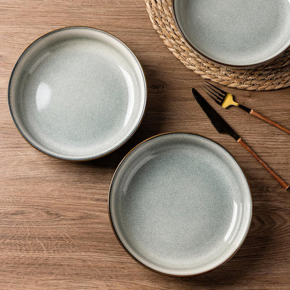 GBHOME 9'' Large Ceramic Pasta Bowls, 38oz Stoneware Pasta Serving Bowls Set of 4 for Kitchen, Wide Bowls for Fruit,Pasta,Salad,Oatmeal,Meal, Microwave Safe, Reactive Glaze-Green Wheat
