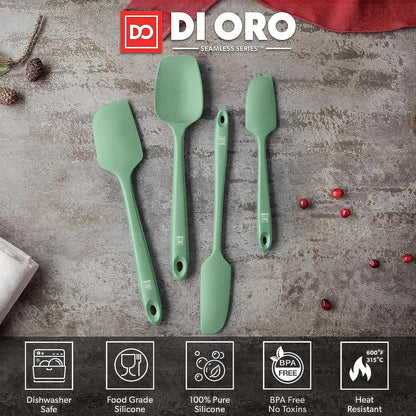 DI ORO Silicone Spatula Set - Rubber Kitchen Spatulas for Baking, Cooking, & Mixing - 600°F Heat-Resistant & BPA Free Silicone Scraper Spatulas for Nonstick Cookware - Dishwasher Safe (4pc, Sage)