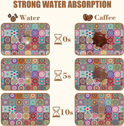 Vintage Mexican Ethnic Mandala Dish Drying Mat for Kitchen Counter Bar Mat Hide Stain Absorbent Rubber Backed Coffee Maker Espresso Machine Accessories 11.8 x 19.7 Inch