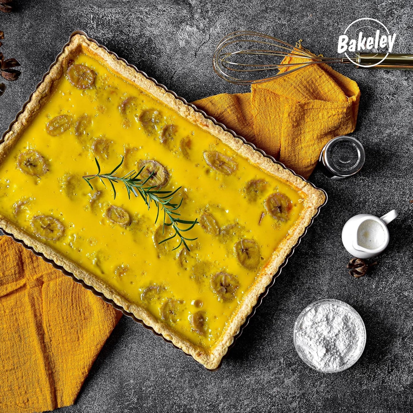 Rectangle Tart Pan, 13-Inch with Removable Loose Bottom Non-Stick Oblong Quiche Bakeware for Oven Baking (Champagne Gold)