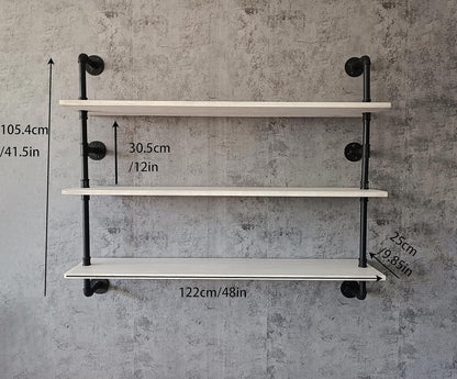 Industrial Pipe Shelving Rustic White Pipe Wall Shelves Industrial Shelves with Wood Planks Floating Shelves 48 Inch Farmhouse Bathroom,Kitchen Shelving Wall Mounted