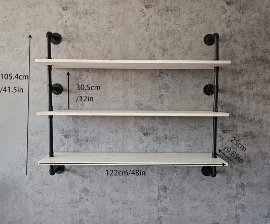 Industrial Pipe Shelving Rustic White Pipe Wall Shelves Industrial Shelves with Wood Planks Floating Shelves 48 Inch Farmhouse Bathroom,Kitchen Shelving Wall Mounted