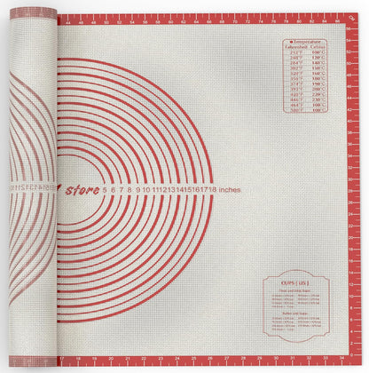26 * 16 inches Red, Non-Slip Silicone Baking Sheets - Baking Mat with 0.7mm Thickness - Non-Stick Pastry & Cookie Mat for Kitchen Counter for Rolling Out Dough with Measurements.