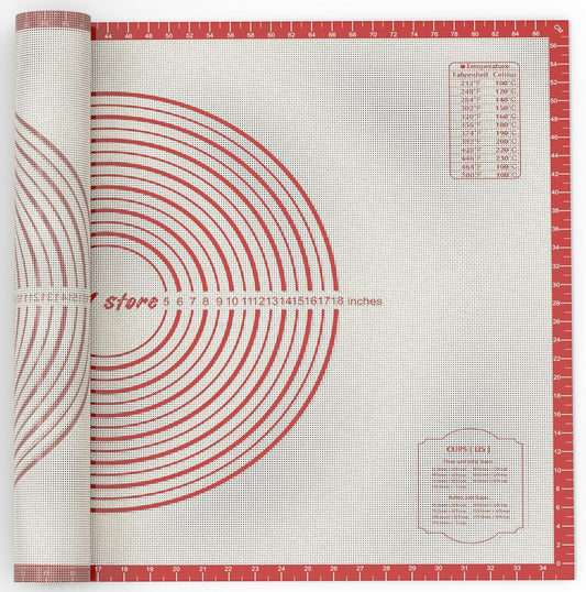 26 * 16 inches Red, Non-Slip Silicone Baking Sheets - Baking Mat with 0.7mm Thickness - Non-Stick Pastry & Cookie Mat for Kitchen Counter for Rolling Out Dough with Measurements.
